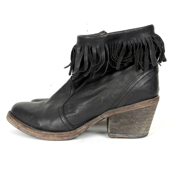 AllSaints Women Bonny Valley Black Leather Fringe Ankle Boots Cuban Heel Size 39 - Picture 6 of 8